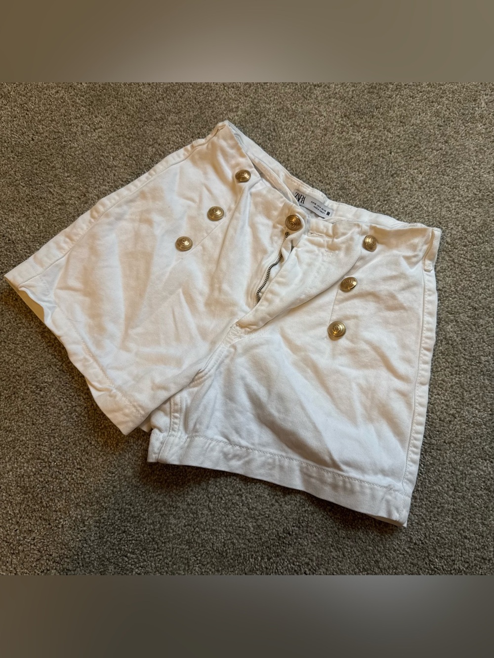 Zara White High-Waist Button Front Shorts Gold Buttons 4